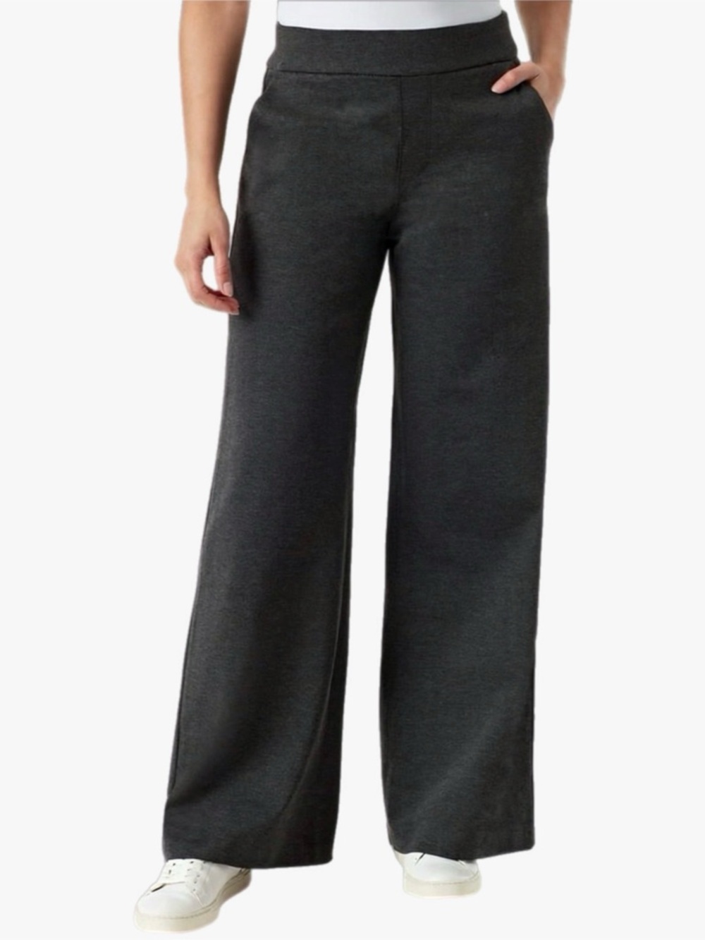 NWT Gloria Vanderbilt Charcoal Grey Trouser Pull On Wide Leg Plus Size 16